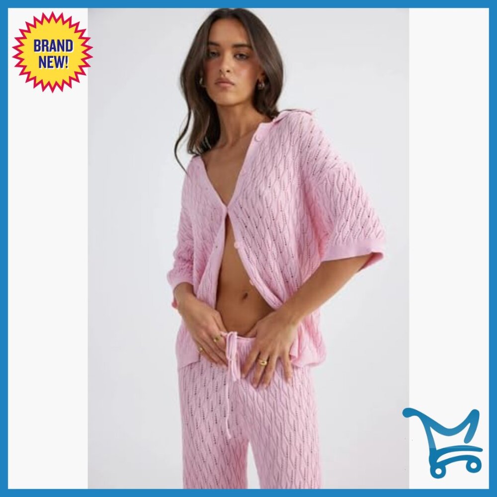 Polyester Lounge Set With Button Top Wide Leg Pan… - image 6